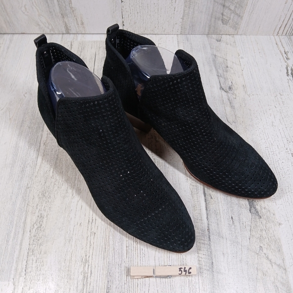 Sam Edelman Paula Ankle Boots Perforated Suede Blk Stacked Heel # 546 - Picture 10 of 12